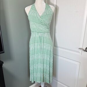 Boden Green Polka Dot Halter Wrap Dress US 10 UK 14 Midi Fit & Flare